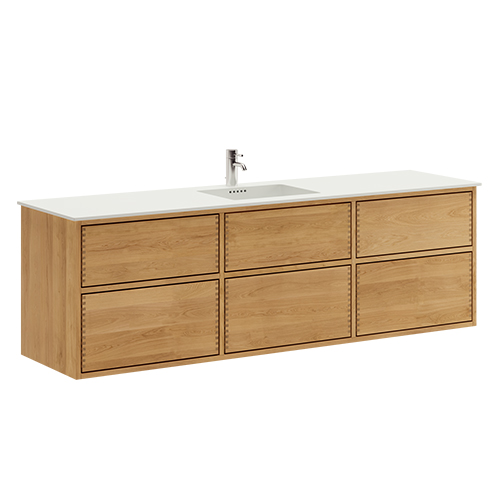 176 cm Just Wood Push badrumsmöbler med 3x 60 cm lådor och Solid Surface bordsskiva